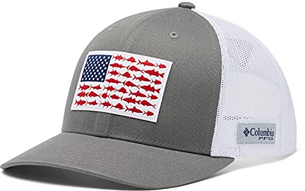 Columbia Unisex Unisex PFG Fish Flag Mesh Snap Back Hat, Titanium/White, One Size