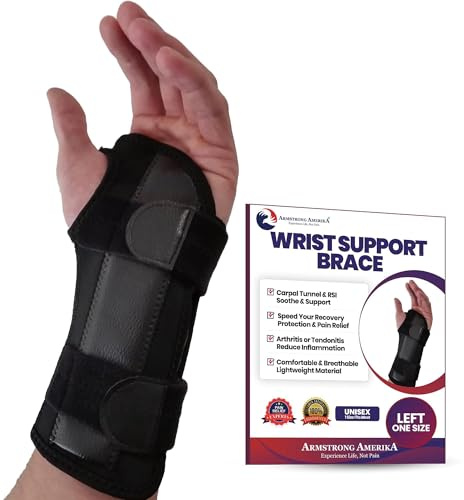 Carpal Tunnel Wrist Brace | Night Wrist Support Guard | Wrist Splint & Hand Brace | Carpal Tunnel Syndrome & Wrist Tendonitis Pain Relief with Forearm Compression | For Men & Women (Left Brace)