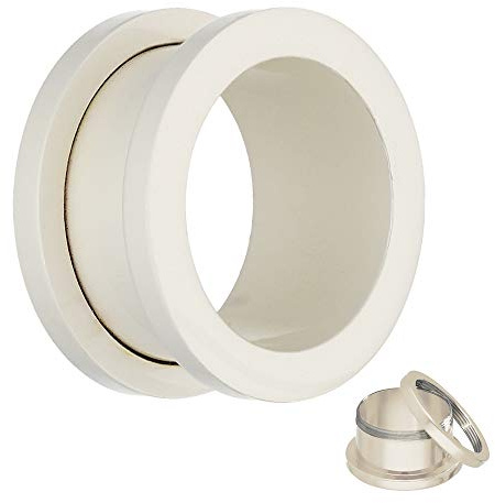 Treuheld® | Flesh Tunnel - PERL-WEIß - 13 Größen: 1,2-20mm mit GEWINDE zum Schrauben - PEARL WHITE Piercing Ohr Plug - Chirurgenstahl 316L Edel-Stahl - Fleshtunnel Piercing Tunnel-Schmuck Metallic