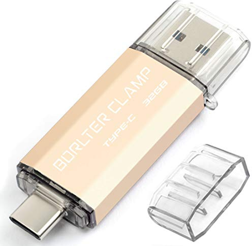 Type C USB-Stick 32GB OTG 2 in 1 Speicherstick Dual-Port USB 3.0 Flash-Laufwerk mit USB C Anschluss für Smartphone, Tablets & Computer (Gold)