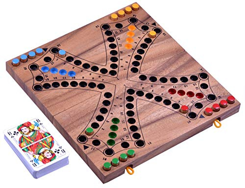 LOGOPLAY Tock für 4 Spieler - Gesellschaftsspiel mit Spielkarten - Brettspiel aus Holz mit zusammenklappbarem Spielbrett