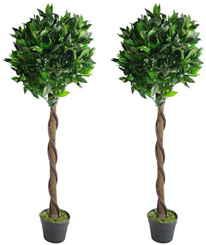 Leaf LEAF-7089-PAIR- Pair Stem Artificial Topiary Bay Laurel Ball Trees, Green Twist, 120cm (4ft)