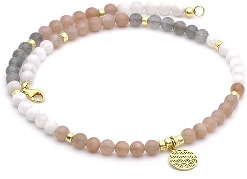 KARYSMA Echte Edelstein-Kette mit Anhänger Lebensblume, 925er Silber, Gold oder Roségold plattiert