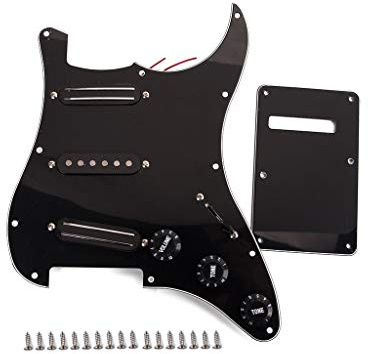 Alnicov Black 3-ply SSS Dual Rail Pickups Loaded Prewired Pickguards for 11 Hole Electric Guitar,black