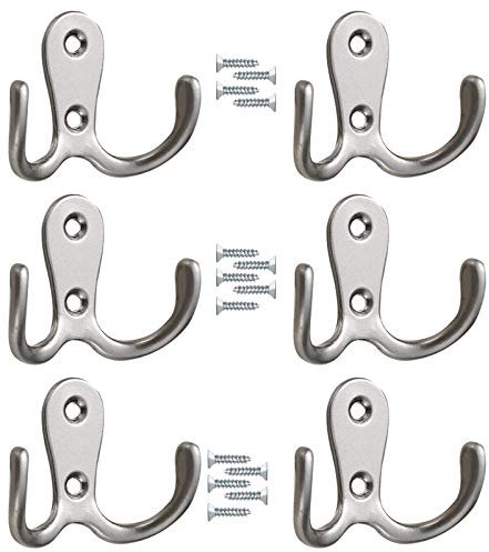 6 PCS Double Door Hooks Vintage Antique Coat Hooks Double Prong Wall Mounted Decorative Clothes Hat Hooks Double Robe Hooks Screw In Door Hooks For Kitchen Bedroom Wall Bathroom Hanging With Screws