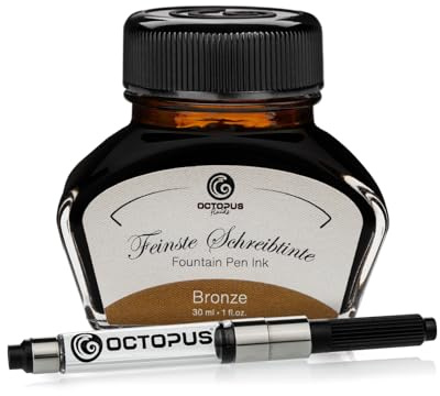 Octopus Fluids Füllhaltertinte Bronze, mit Tinten-Konverter, 30 ml | Mit Tinten-Konverter für Füllhalter mit Standardpatronensystem, farbintensive Schreibtinte mit schönem Shading