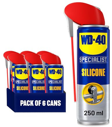 WD-40 Specialist Silicone Lubricant Spray, Smart Straw, 250ml - Pack of 6 | All-Weather, Repels Moisture, Dust & Grime on Metals, Smart Dual Straw, 6 x 250ml Bundle, High-Performance Silicone Lubricant