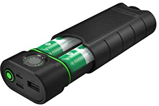 Ledlenser Flex10 Outdoor USB-C Powerbank Ladegerät, 2 entnehmbare Lithium Akkus Typ 21700, Kurze Ladezeit, Robustes Gehäuse, IP65 Schutz vor Staub, Wasser, Kurzschluss, Lade u. Kapazitätsanzeige