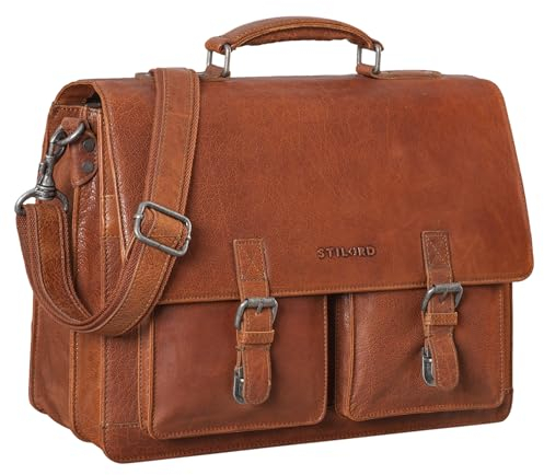 STILORD 'Clarence' Leder Businesstasche Männer Vintage Aktentasche Große Umhängetasche für 15.6 Zoll Laptop und Breite DIN A4 Ordner Trolley Aufsteckbar, Farbe:maraska - braun