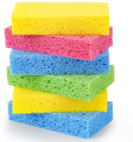 Temede Cellulose Sponges,Heavy Duty Scrub Sponges,Non-Scratch Kitchen Sponges for Dish,Colorful Compressed Dish Scrubber Sponge for Household,Cookware,Bathroom,6pcs