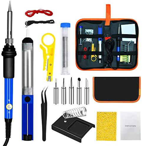 Homecrew Soldering Iron Kit – Premium Power Tools for Soldering Iron –Professional, Durable and Reliable 14 Pieces Pack – 60W Electric Soldering Iron – with 5 Solder Tips