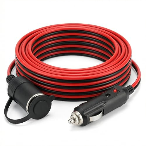 QWORK® 4m 16AWG Zigarettenanzünder Verlängerung Kabel mit 15A Sicherung, 12 Volt Verlängerungskabel für 12V/24V Autos LKW Lieferwagen Wohnmobil Geräte
