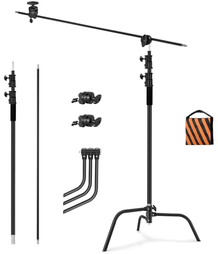 Soonpho C Stand de Acero Inoxidable de Alta Resistencia con Boom Stand 330cm y 130cm Kit de Brazo de sujeción,2 Cabezales de Agarre Ajustables,Soporte de luz,para Estudio de Grabación,Reflectores