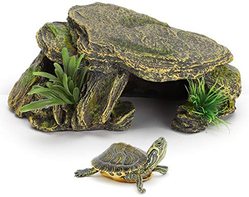 Restokki Schildkrötenhaus Basking Plattform Reptilien Lebensraum zum Verstecken von Fischen, Höhlen zum Verstecken von Zierfischen, Schildkrötenhaus, sicherer Hafen für versteckte Lebensräume