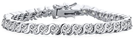 Bling Jewelry Bracelet de tennis traditionnel pour mariée 20 CTW AAA CZ solitaire rond tourbillon S vague maillon pour femmes mariage plaqué argent rhodium 7,7,5 pouces