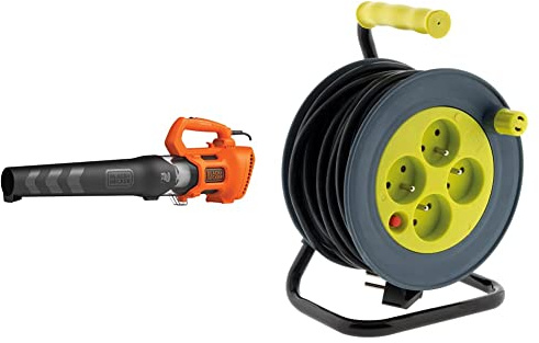 BLACK+DECKER Souffleur Axial Filaire 1850W, Souffleur de Feuilles Mortes avec 2 Vitesses et Racloir Intégré, Volume de soufflerie 12,75 m3/Min & Enrouleur ménager 15m 3G1 mm²