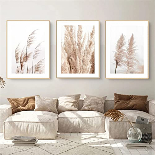 EXQUILEG 3er Poster Set, Boho Beige Natur Pampasgras Bilder Modern Leinwand Wandbilder Home Deko - Ohne Rahmen (A,50 x 70 cm)