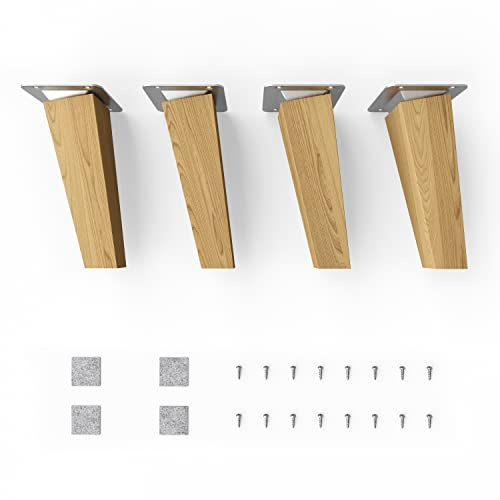 Sossai Möbelfüße aus Massivholz Eiche mit Öl-Finish, Clif Square HMF4, 15 cm hoch, eckig, schräge Ausführung, für Kommoden, Schränke, Regale