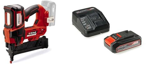 Einhell Professional Graffatrice a batteria FIXETTO 18/38 S Power X-Change + Einhell Pxc Starter Kit 18 V, Batteria 2,5 Ah E Caricabatteria Power X-Change, Nero Rosso, 10 x 15 x 11.3 Cm
