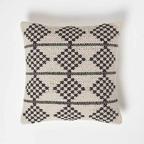 Homescapes Adana Dekokissen schwarz-weiß 45x45 cm, Baumwoll-Kissen Rauten-Muster, Kissen geometrisch mit Struktur
