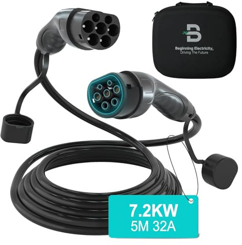 BENY Cavo Ricarica Auto Elettrica Tipo 2, Cavo di Ricarica 7,2 kW/ 32 A/ 5m/ 1 Fase/ IP54, Cavo Tipo 2, Cavo Ricarica Domestica Auto Elettrica, IEC 62196-2