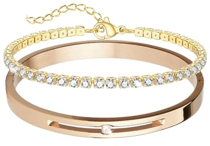 JJDreams Edelstahl Armreif Damen Strass Armkette Silber 6MM Edelstahl Zirkonia Armspange Geschenk für Damen