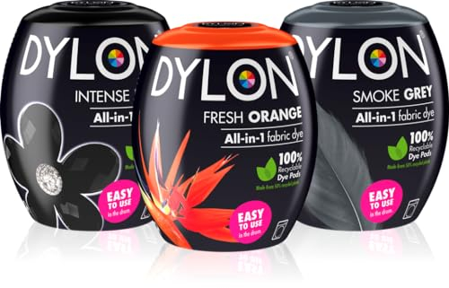 DYLON Halloween Bundle, Washing Machine Fabric Dye Pods, includes: Intense Black, Fresh Orange and Smoke Grey