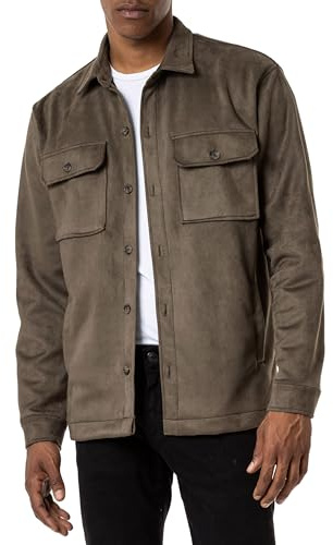 Redbridge Camicia vintage in stile pelle scamosciata da uomo per il tempo libero a maniche lunghe, cachi, L