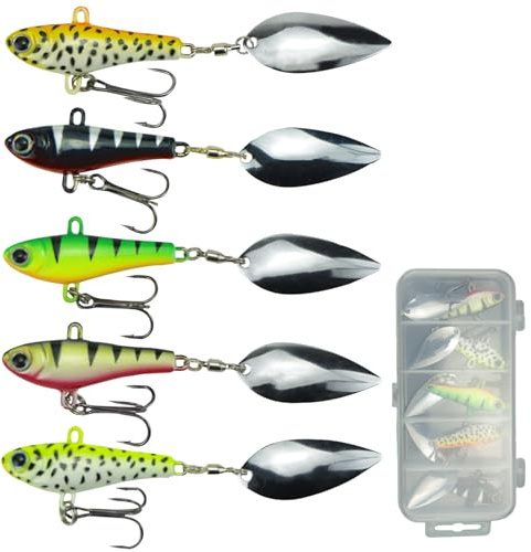 Svitzoot 5 Stück Jig Spinner Set Angelköder Set Jigspinner Fischköder | Blinker Angelnfür Hecht Zander Forellen UV Aktiven Salzwasser Süßwasser