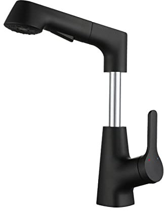 Badarmaturen mit ausziehbarer Brause, 360° drehbar, Waschbecken-Mischbatterie for heißes und kaltes Wasser, anhebbarer Einhand-Dual-Mode-Waschtischarmatur mit ausziehbarer Brause, weiß (Color : Noir