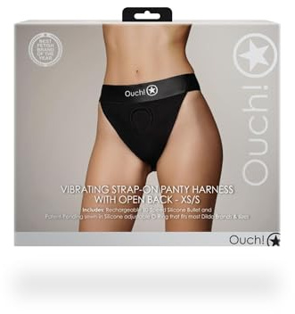 OUCH! Classic Vibrators Slip Strap on with Bullet Vibrating Strap-on Panty Harness Open Back Black