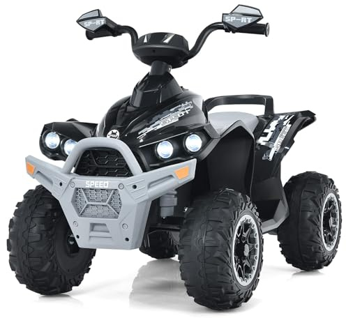 RELAX4LIFE Quad Elettrico per Bambini 3-8 Anni con Velocità Regolabile, Auto a Batteria Multifunzione 12V con Anteriore e Posteriore, Luci a LED, Musica, Pedale, Clacson, Carica 35KG (NERO)