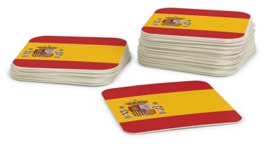 Posavasos para vasos, tapa de cerveza de España, 50 unidades, de cartón rectangular (9,3 cm x 9,3 cm) I Copa Mundial 2026 Decoración de mesa con bandera de España