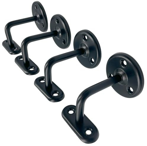 Pack of 4 Handrail Brackets for Stairs, Black Plated Banister Rail Brackets, Wall-Mounted Stair for Stainless-Steel or Wooden Handrail, Heavy-Duty and Stylish Banister Rails Bracket