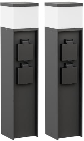 ledscom.de 2 Stück Wegelicht/Pollerleuchte PODEL für außen, IP44, 39 cm, schwarz, 1x G9 max. 10W, 2 Steckdosen