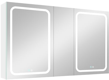 Generisch Badezimmerschrank,50 x 30 Zoll LED-Medizinschrank für Badezimmer, Aufputzmontage, beleuchteter Medizinschrank mit Doppeltür, für Badezimmer mit Spiegelbeschlag, Dimmer, Weiß