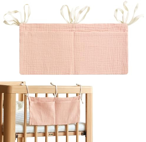 Aufbewahrungstasche für Kinderbett, Baby-Organizer, Aufbewahrung, Babybett-Organizer, Kinderbett mit 2 Taschen, Hängeaufbewahrungstasche, Windel-Caddy-Organizer aus Baumwolle (rosa)
