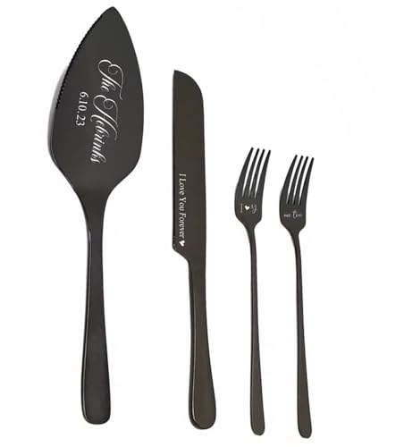 Personalisierte Hochzeitstorte Messer Set, Graviert Kuchen Messer Server Mit Namen/Datum, Benutzerdefinierte Namen Edelstahl Kuchen Schneiden Für Hochzeit, Brautdusche, Weihnachten, Geburtstag(Black)