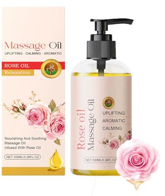 Massageöl Wohltuend Entspannende, Körperöl mit Duft, Natürlicher Pflegeöl-Komplex mit Rosmarin, Zitrone, Eukalyptus, Vanille, Rose, Lavendel mit Vitamin E, für Trockene & Sensible Haut (Rose)