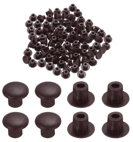 sourcing map 300pcs Plastic Hole Plugs, 5mm (3/16 Inch) Deep Brown Screw Caps Cover Snap in Locking Round Button Top Shelf Plugs for Cabinet Cupboard Bookcase License Plate Furniture