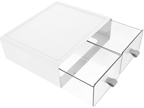 AOKWAWALIY Desktop Storage Box Office Storage Drawers Vanity Drawers Pull Out Lipstick Organiser Cosmetic Jewelry Case Clear Desk Organizer Cosmetic Organizer Pp White