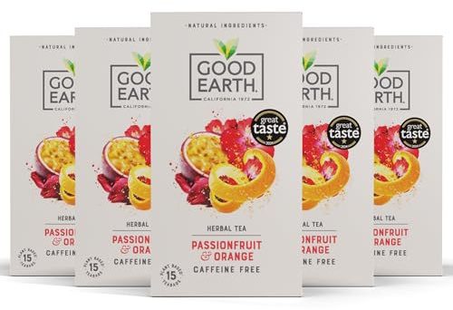 Good Earth Tea Co. Passionfruit & Orange Herbal Tea, 5 x 15 Tea Bags | Fruit Tea, Bold Flavour, Natural Ingredients, Caffeine-Free, Vegan, Compostable Teabags, Recyclable Packaging, Multipack