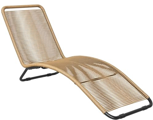 Outsunny Lettino Sdraio a S in Rattan PE e Acciaio, Lettini Prendisole da Giardino con Seduta Traspirante, Anti UV, per Spiaggia, Piscina e Giardino, 176x58x82 cm, Nero e Color Legno