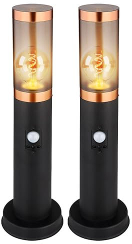 Standleuchte Außenbeleuchtung Sockelleuchte rauch Kupfer Außen mit Bewegungsmelder Garten Stehlampe, Edelstahl Kunststoff, 1x E27, DxH 7,6x45 cm, 2er Set