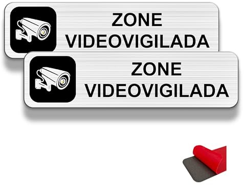 FloraVigo Panel de cámara, 2 etiquetas de alarma de casa, 19×5 cm, panel de alarma de seguridad, interior/exterior, panel de aluminio, placa de alarma con pegatinas (ZONE VIDEOVIGILADA)