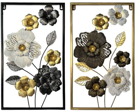 Generico Art Mural in Metallo Set di 2 Pezzi,Decorazione da Parete Artistica da Parete Decorazione Murale in Metallo,Wall Art per Camera da Letto Soggiorno Bagno (Flower)