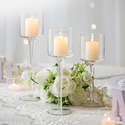 MUXHEL 6 stycken värmeljushållare glas, värmeljusglas glas, ljusstake ljushållare, elegant ljusglas hög, vindljus ljushållare, för bröllop fest matbord bordsdekoration, 20/23/26 cm
