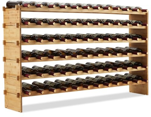 Danonlly Weinregal Bambus Stapelbar Flaschenregal Flaschenständer Weinständer Ohne Schrauben, AA-Qualität, Stapelbar & Platzsparend Für Keller Bar Küche Esszimmer (6T-72 Flasche)