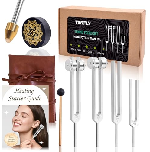Stimmgabeln für Heilung Set - Enthält 128Hz, 136Hz, 256Hz, 384Hz & Aktivator, perfekt für Heilung, Chakra, Klangtherapie, halten Körper, Geist und Geist in perfekter Harmonie