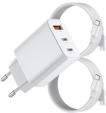 BHHB 30W USB C Ladegerät, Adapter Netzteil 3 Ports Stecker mit USBC USB A, Schnellladegerät Ladestecker mit Zwei 2M USB-C-Kabel, Kompatibel mit iPhone 17 16 15 Plus Pro Max,Samsung Galaxy S25 S24